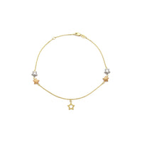 Bracelet de cheville à câble tricolore étoiles (14K) avant - Popular Jewelry - New York