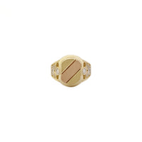 Триколірна діагональна каблучка з печаткою Regal (14K) спереду - Popular Jewelry - Нью-Йорк