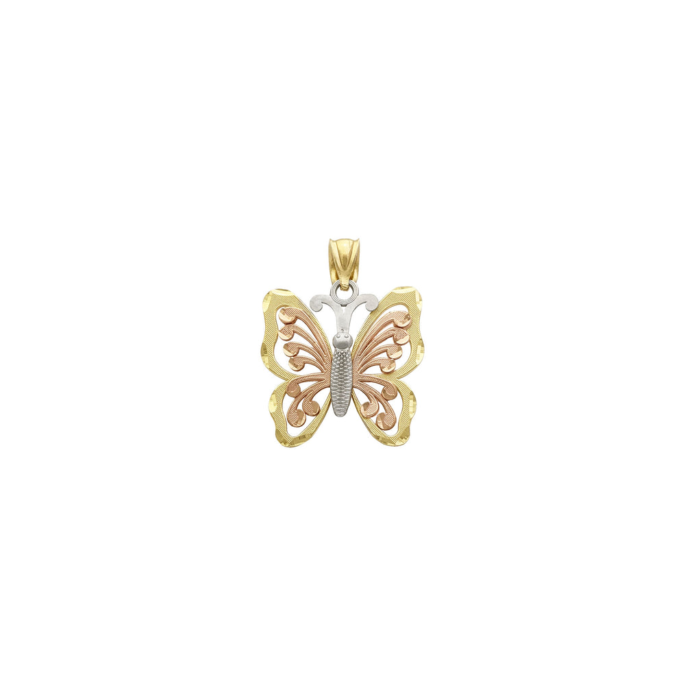 Tri-Tone Butterfly Pendant (14K) front - Popular Jewelry - New York