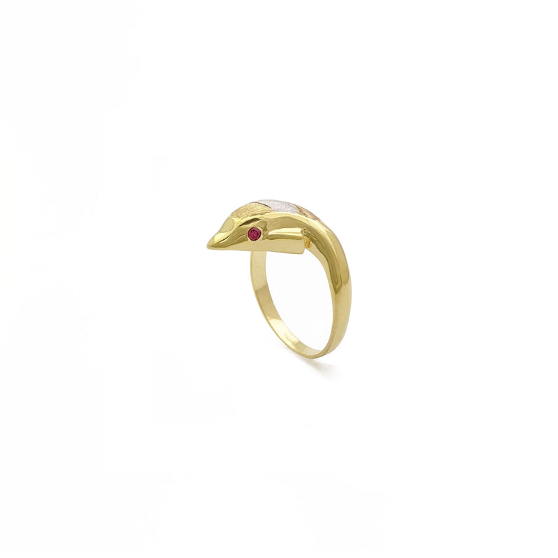 Tri-Tone Dolphin Ring (14K) diagonal - Popular Jewelry - New York