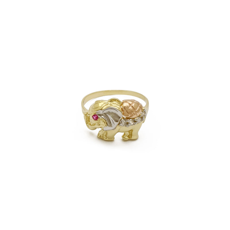 Tri-Tone Elephant Ring (14K) front - Popular Jewelry - New York