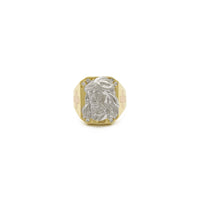 Tri-Tone Jesus Head Signet Ring (14K) front - Popular Jewelry - New York