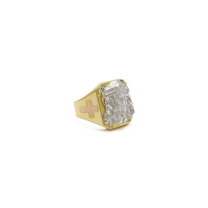 Tri-Tone Jesus Head Signet Ring (14K) side - Popular Jewelry - New York