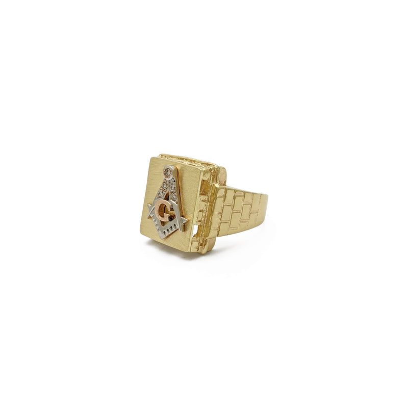 Tri-Tone Masonic Square & Compass Ring (14K) side 1 - Popular Jewelry - New York