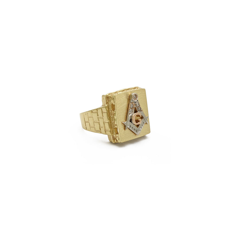 Tri-Tone Masonic Square & Compass Ring (14K) – Popular J