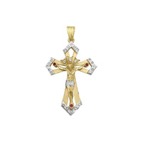 Crucifixion Buckled Cross Pendant (14K) front - Popular Jewelry - New York