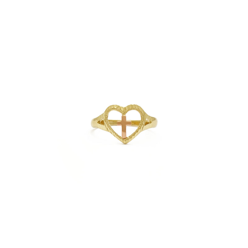 Heart Outlined Cross Ring (14K) front - Popular Jewelry - New York