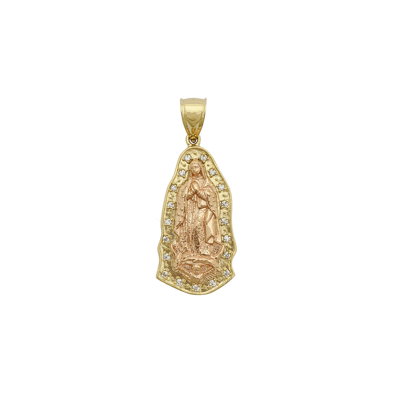 Icy Guadalupe Virgin Two-Toned Pendant (14K) front - Popular Jewelry - New York