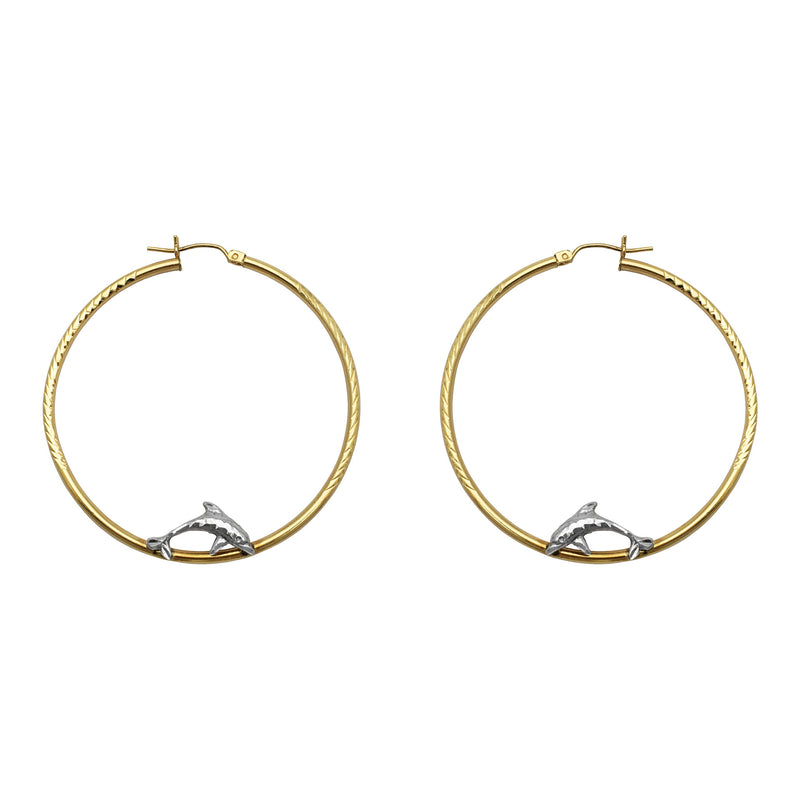 Jumping Dolphins Hoop Earrings large (14K) front - Popular Jewelry - New York