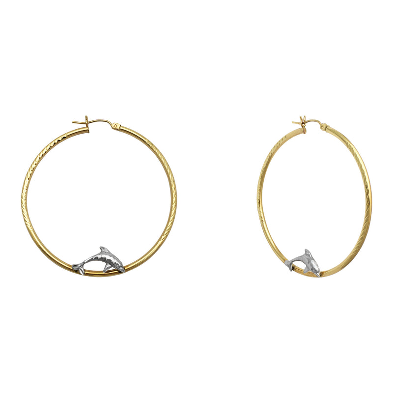 Jumping Dolphins Hoop Earrings large (14K) main - Popular Jewelry - New York