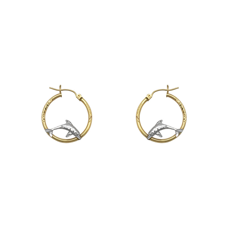 Jumping Dolphins Hoop Earrings small (14K) front - Popular Jewelry - New York