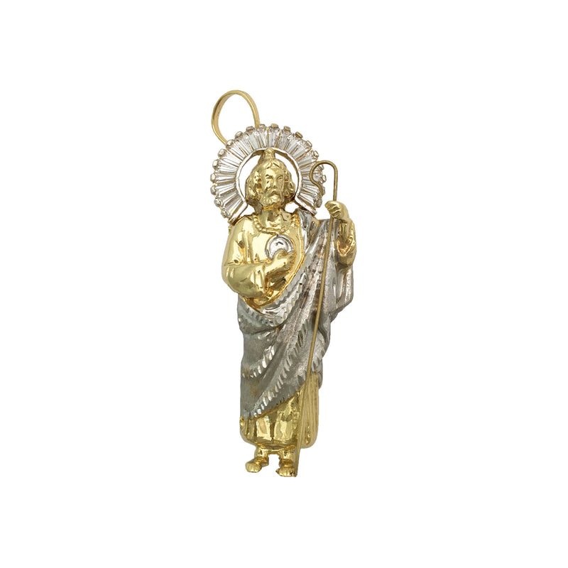 Radiant Saint Jude Two-Toned Pendant large (14K) front - Popular Jewelry - New York