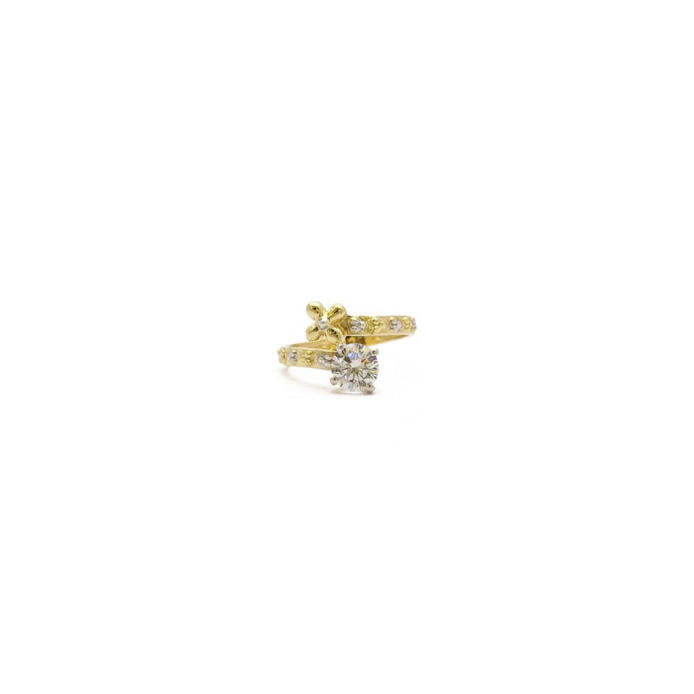 Solitaire Bypassing Flower Ring (14K) front - Popular Jewelry - New York