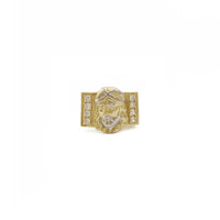 Przód dwukolorowego lodowego pierścienia Jezusa Chrystusa (14K) - Popular Jewelry - Nowy Jork