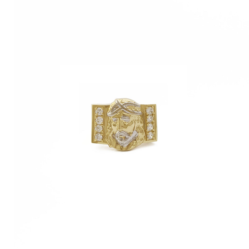 Two-Toned Jesus Christ Icy Ring (14K) front - Popular Jewelry - New York