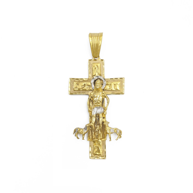 Two-Toned Saint Lazarus Cross Pendant (14K) front - Popular Jewelry - New York