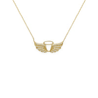 Angel Halo and Wings Charm Necklace yellow (14K) front - Popular Jewelry - New York