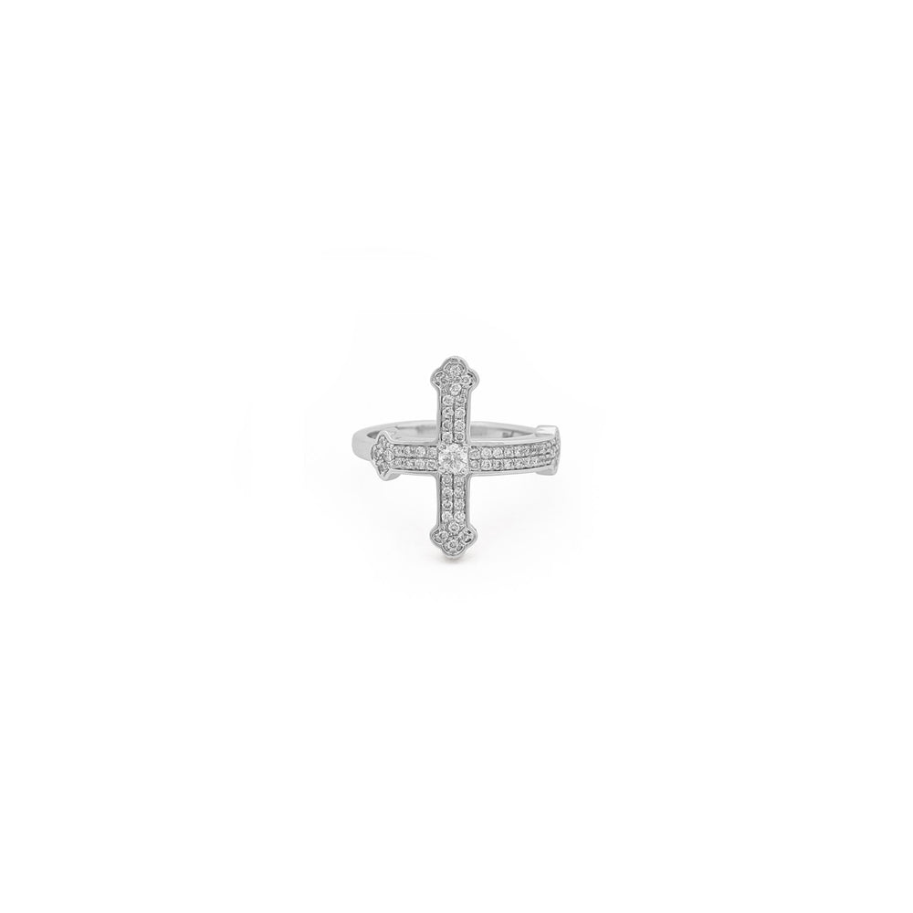 Diamond Sideways Budded Cross Ring (14K) front - Popular Jewelry - New York
