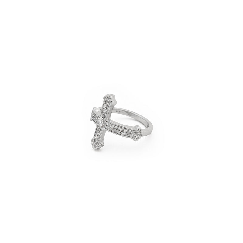 Diamond Sideways Budded Cross Ring (14K) side - Popular Jewelry - New York