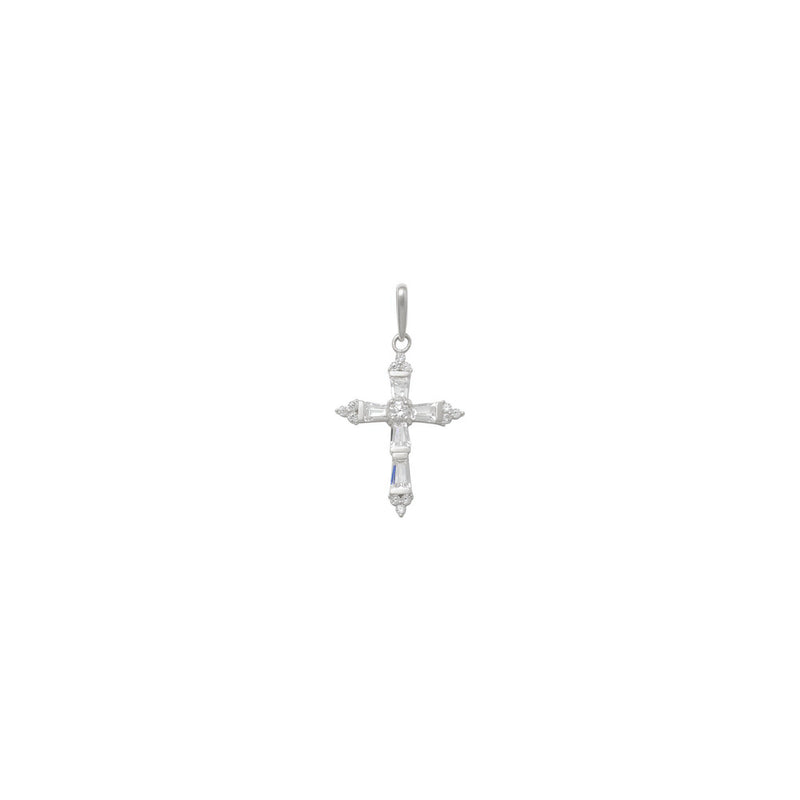 Tapered Baguette Budded Cross Pendant white (14K) front - Popular Jewelry - New York