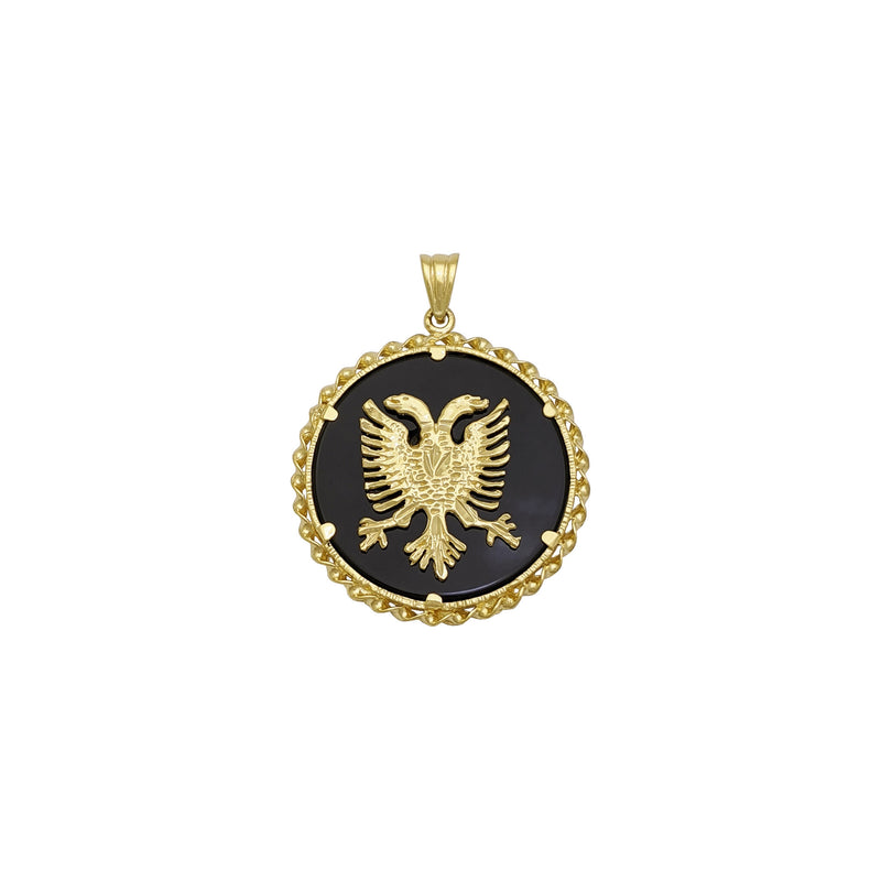 Albanian Eagle Onyx Medallion Pendant (14K) front - Popular Jewelry - New York