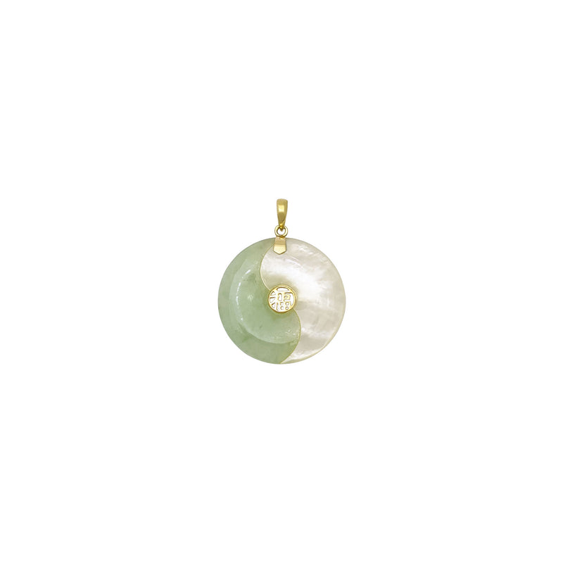 Blessed Yin Yang Green Jade and Mother of Pearl Pendant (14K) front - Popular Jewelry - New York