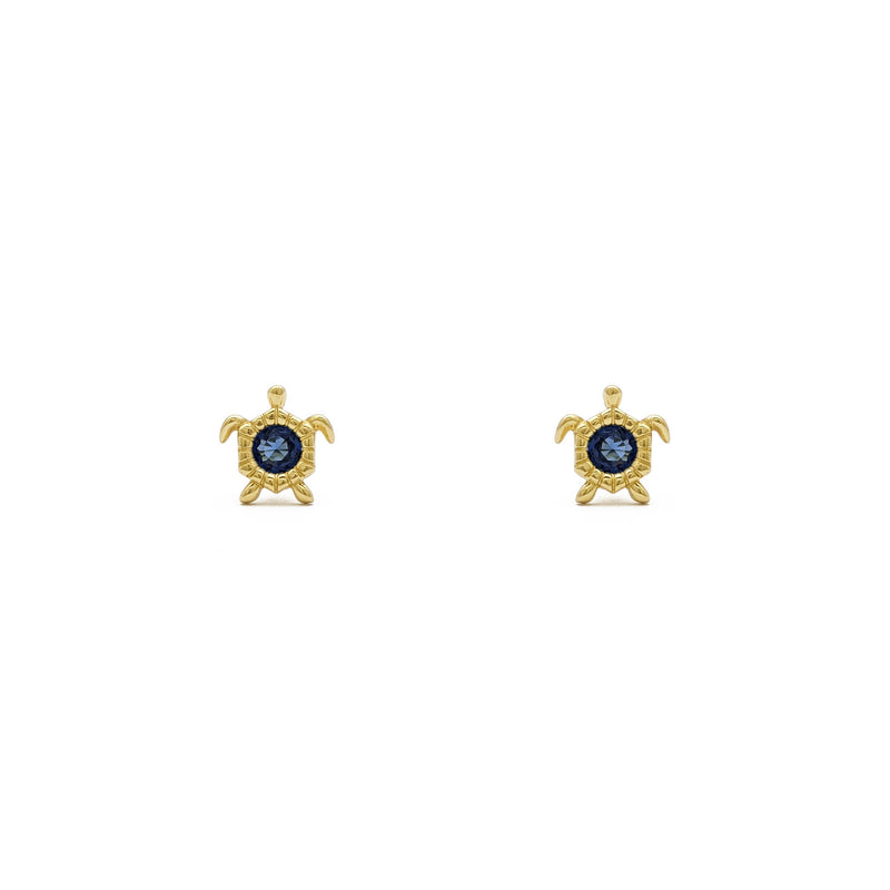 Gemstone Shelled Turtle Stud Earrings blue (14K) front - Popular Jewelry - New York