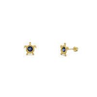 Gemstone Shelled Turtle Stud Earrings blå (14K) hoved - Popular Jewelry - New York
