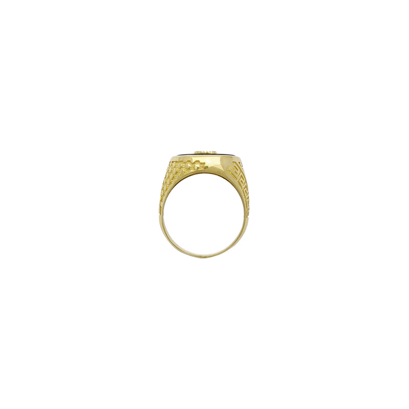 Dollar Sign Black Onyx Ring [Greek Key Motif] (14K) setting - Popular Jewelry - New York