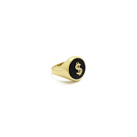 ドル記号ブラックオニキスシグネットリング（14 K）フロント- Popular Jewelry - ニューヨーク
