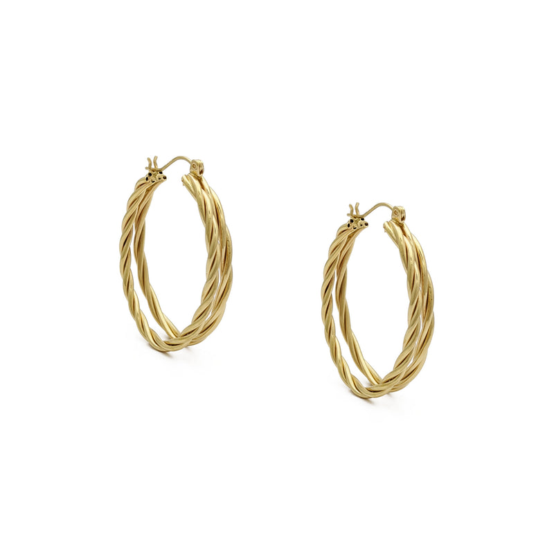 Double Twisted Oval Hoop Earrings (14K) front - Popular Jewelry - New York
