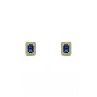 Emerald-Cut Gemstone Halo Ականջօղեր կապույտ (14K) - առջևի - Popular Jewelry - Նյու Յորք