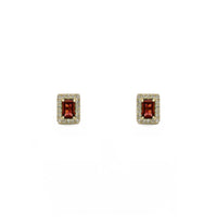 Emerald-Cut Gemstone Halo Earrings (14K)