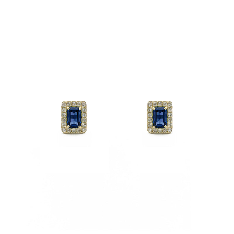 Emerald-Cut Gemstone Halo Earrings blue (14K) - front - Popular Jewelry - New York