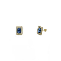 Emerald-Cut Gemstone Halo Earrings blue (14K) - main - Popular Jewelry - New York