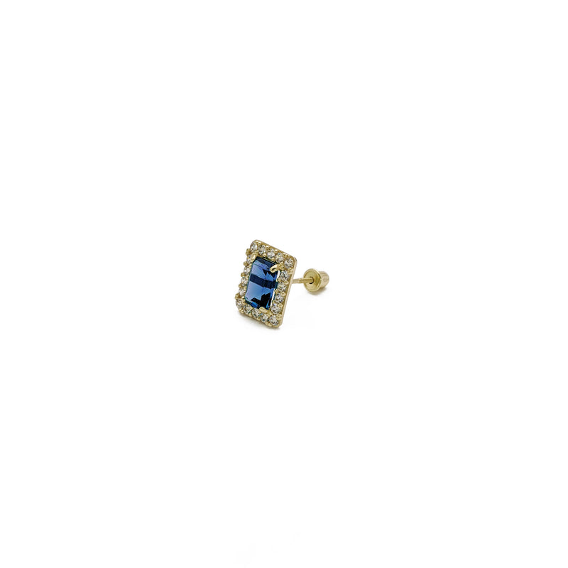 Emerald-Cut Gemstone Halo Earrings blue (14K) - side - Popular Jewelry - New York