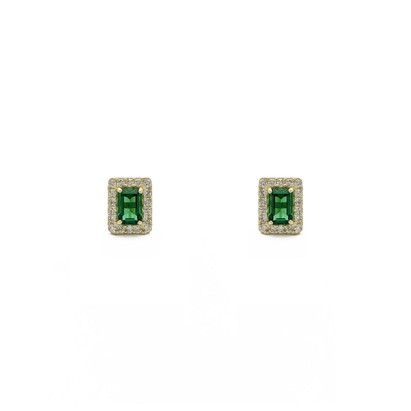 Emerald-Cut Gemstone Halo Earrings green (14K) - front - Popular Jewelry - New York