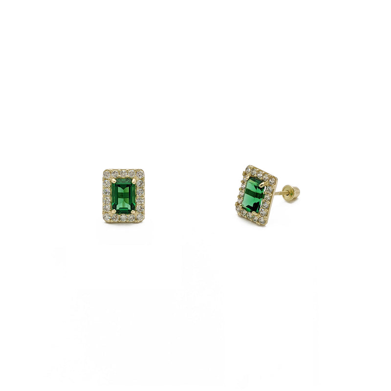 Emerald-Cut Gemstone Halo Earrings green (14K) - main - Popular Jewelry - New York