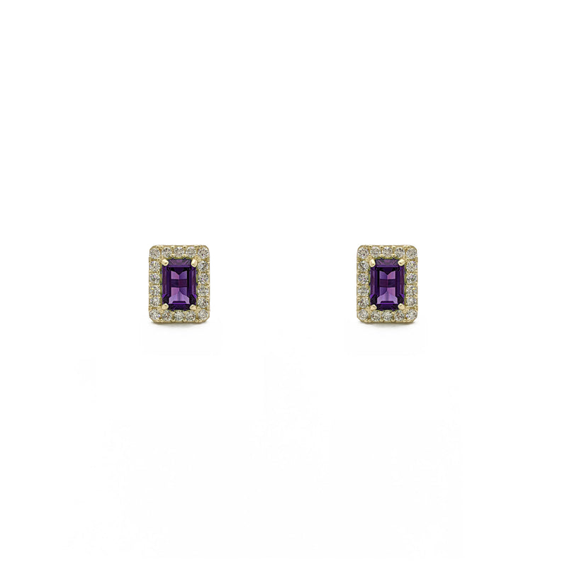 Emerald-Cut Gemstone Halo Earrings purple (14K) - front - Popular Jewelry - New York