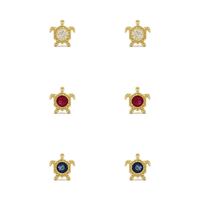 Gemstone Shelled Turtle Stud Earrings (14K) All - Popular Jewelry - New York
