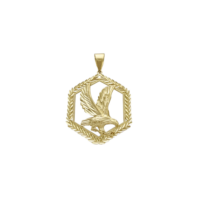Hexagonal Eagle Medallion Pendant (14K) front - Popular Jewelry - New York