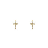 Icy Cross Prong-Set Huggie Earrings (14K) front - Popular Jewelry - New York