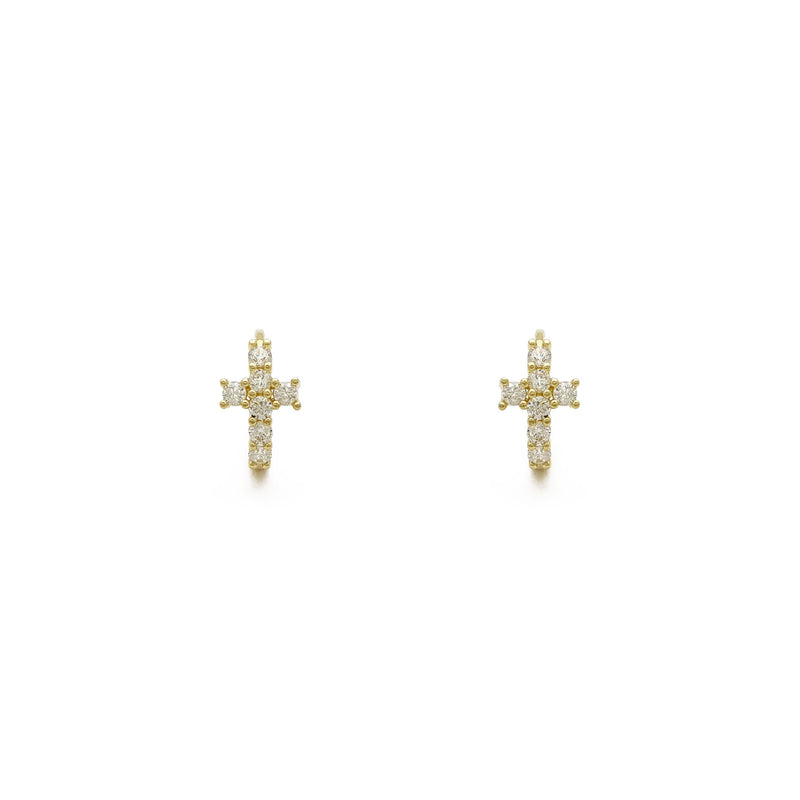 Icy Cross Prong-Set Huggie Earrings (14K) front - Popular Jewelry - New York