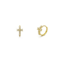 Icy Cross Prong-Set Huggie Mhete (14K) main - Popular Jewelry - New York