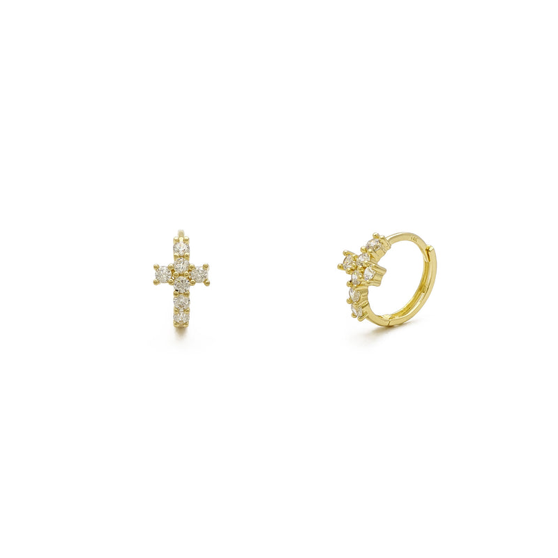 Icy Cross Prong-Set Huggie Earrings (14K) main - Popular Jewelry - New York