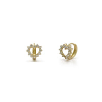 Amlinelliad Icy Heart Clustdlysau Huggie (14K) prif - Popular Jewelry - Efrog Newydd