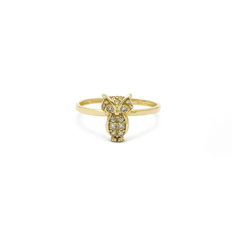 Icy Solitaire Owl Ring (14K) front - Popular Jewelry - New York