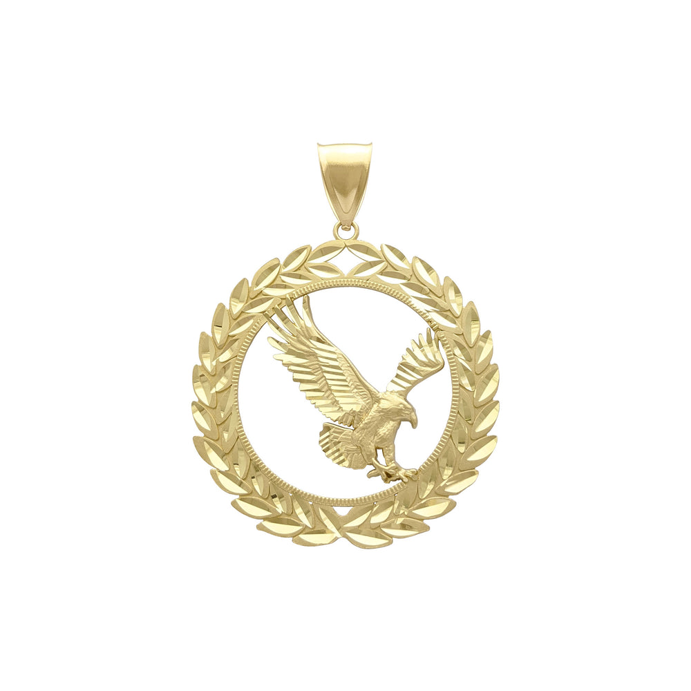 Laurel Wreathed Eagle Pendant (14K) front - Popular Jewelry - New York