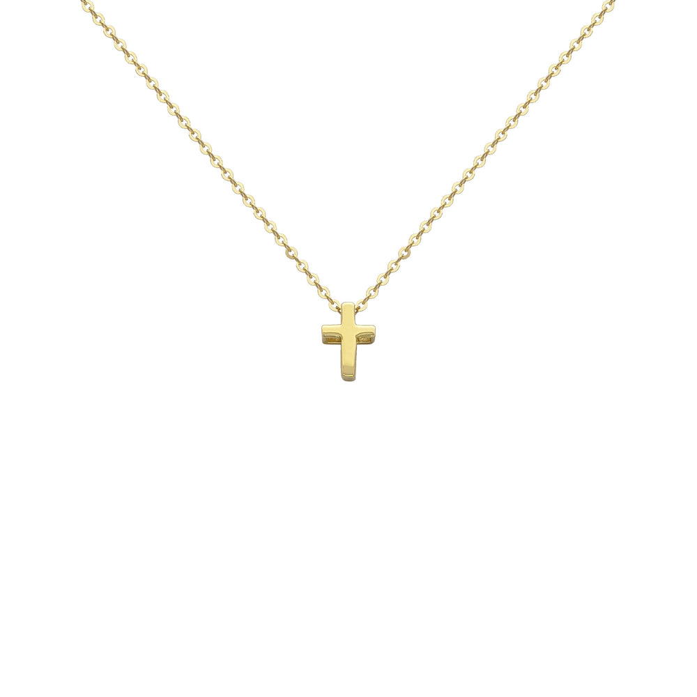 Petite Cross Charm Necklace yellow (14K) front - Popular Jewelry - New York