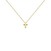 Petite Cross Charm Kalung kuning (14K) depan - Popular Jewelry - New York